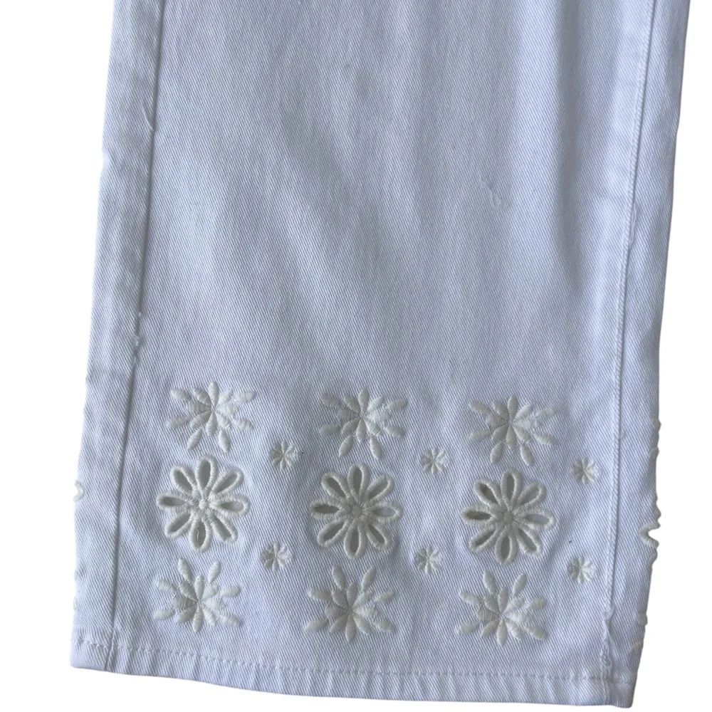 GAP Denim Jeans White Girl's 14 Slim Wide Leg Embroidery Adjustable 5 Pocket New